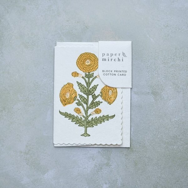 Paper Mirchi - Hand Block Printed Greeting Card - Genda Saffron
